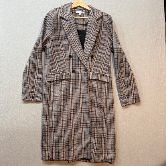 HYFVE Jackets & Blazers - HYFVE Plaid Double Breasted Long Tailored Trench Dark Academia Fall Coat Women M